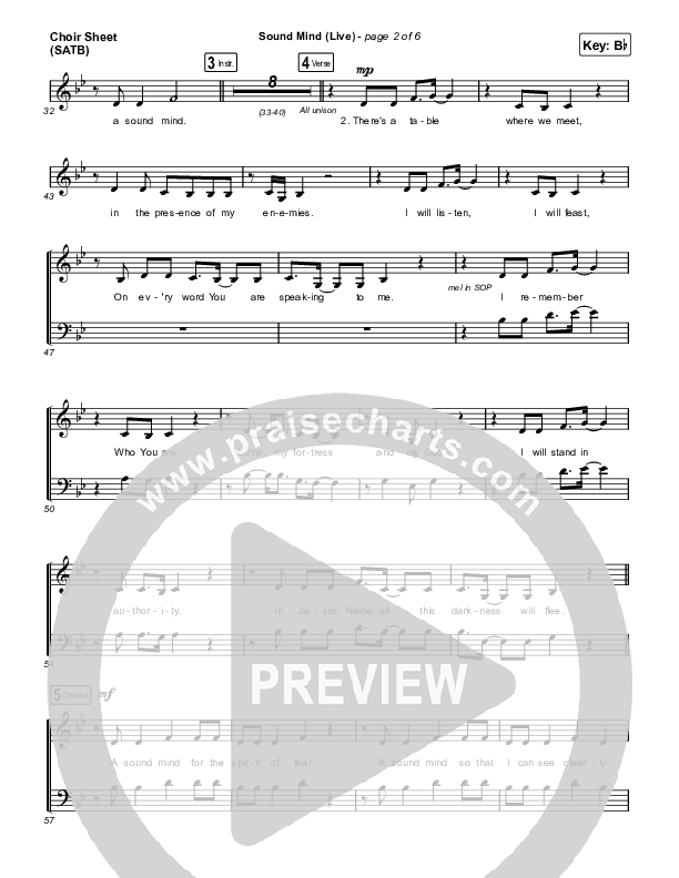Sound Mind (Live) Choir Sheet (SATB) (Jonathan David Helser / Melissa Helser)