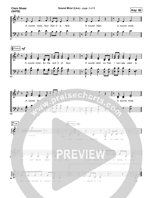 Sound Mind (Live) Choir Sheet (SATB) (Jonathan David Helser / Melissa Helser)