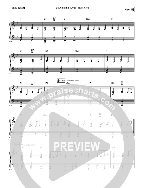 Sound Mind (Live) Piano Sheet (Jonathan David Helser / Melissa Helser)