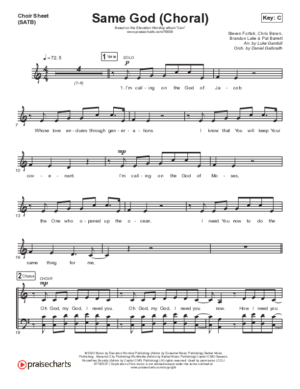 Same God (Choral Anthem SATB) Choir Vocals (SATB) (Elevation Worship / Jonsal Barrientes / Arr. Luke Gambill)