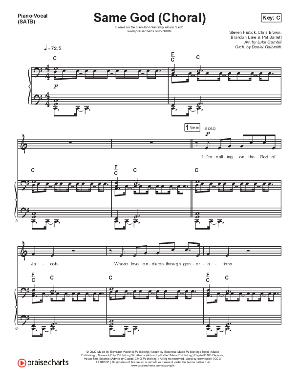 Same God (Choral Anthem) Lead & Piano/Vocal (Arr. Luke Gambill / Elevation Worship / Jonsal Barrientes / PraiseCharts Choral)