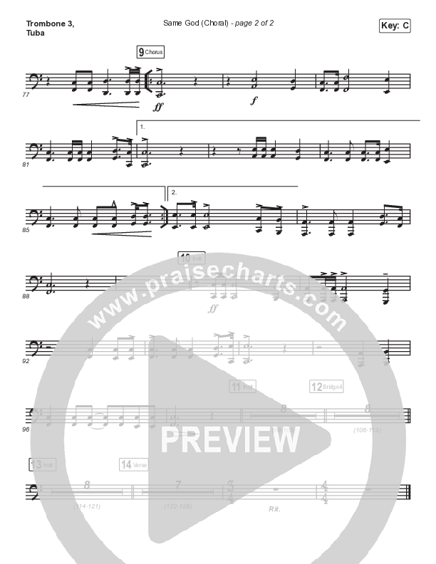 Same God (Choral Anthem SATB) Trombone 3/Tuba (Elevation Worship / Jonsal Barrientes / Arr. Luke Gambill)