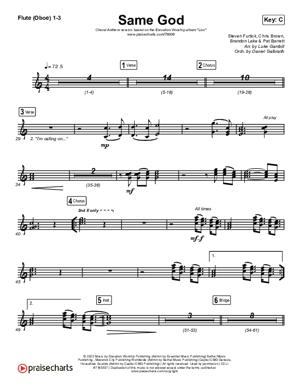 Same God (Choral Anthem SATB) Flute/Oboe 1/2/3 (Elevation Worship / Jonsal Barrientes / Arr. Luke Gambill)