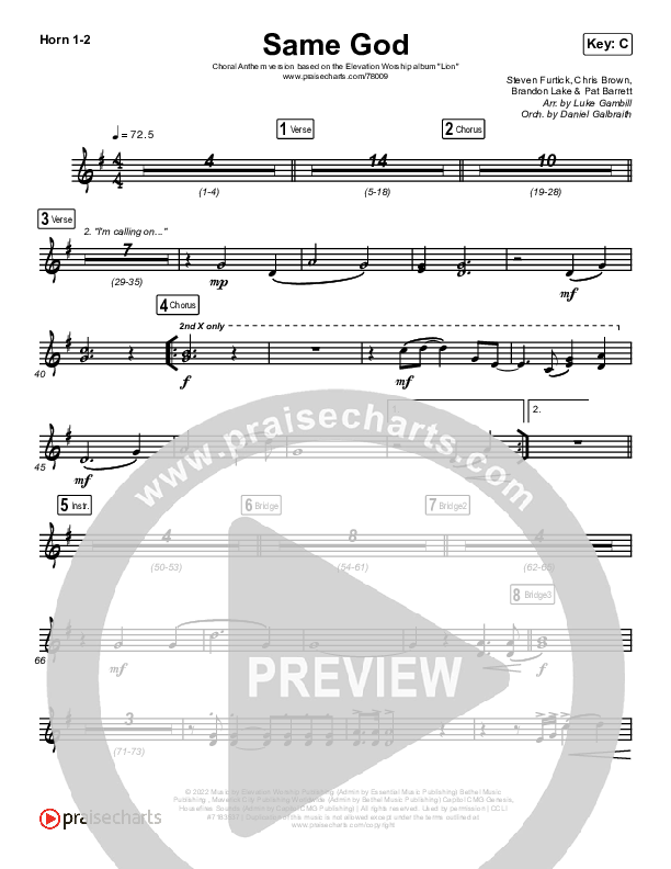 Same God (Choral Anthem SATB) French Horn 1/2 (Elevation Worship / Jonsal Barrientes / Arr. Luke Gambill)