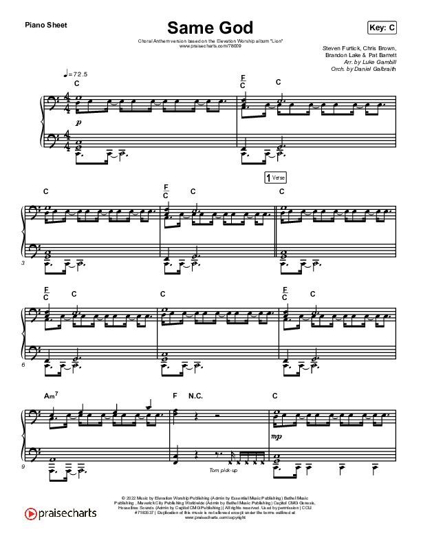 Same God (Choral Anthem SATB) Piano Sheet (Elevation Worship / Jonsal Barrientes / Arr. Luke Gambill)