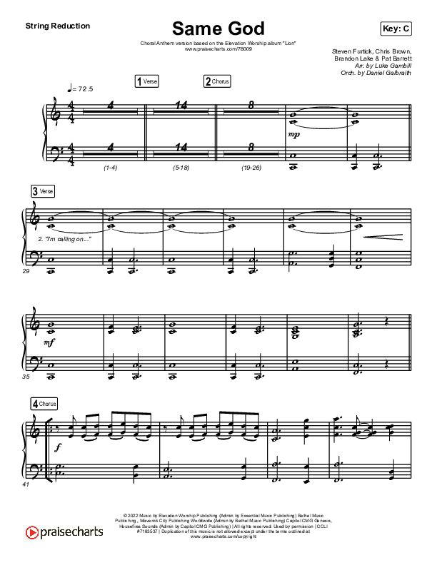 Same God (Choral Anthem SATB) String Reduction (Elevation Worship / Jonsal Barrientes / Arr. Luke Gambill)