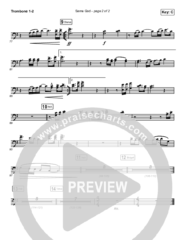 Same God (Choral Anthem SATB) Trombone 1/2 (Elevation Worship / Jonsal Barrientes / Arr. Luke Gambill)
