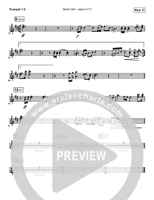 Same God (Choral Anthem SATB) Trumpet 1,2 (Elevation Worship / Jonsal Barrientes / Arr. Luke Gambill)