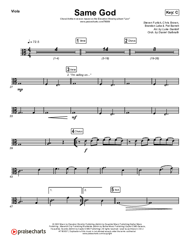 Same God (Choral Anthem SATB) Viola (Elevation Worship / Jonsal Barrientes / Arr. Luke Gambill)