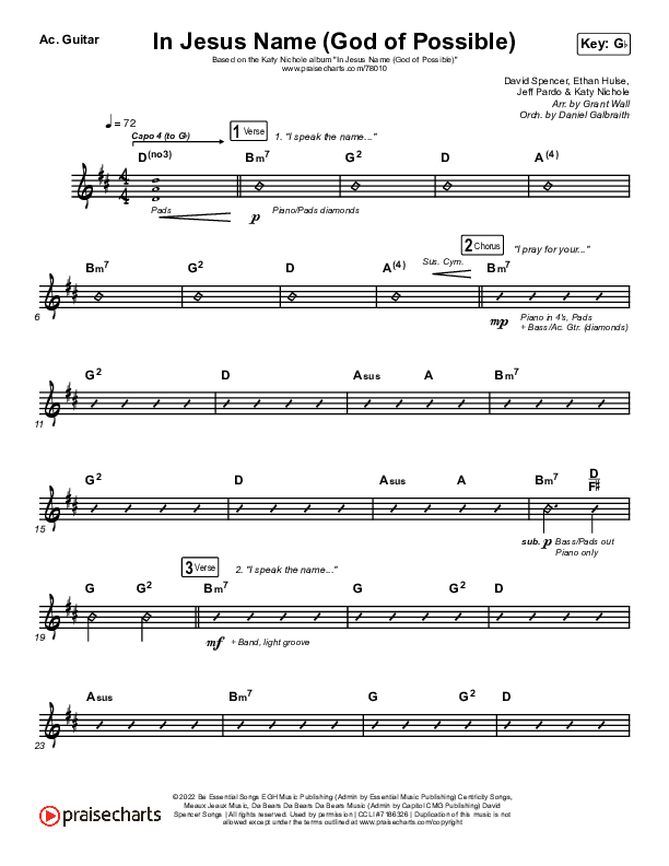 In Jesus Name (God Of Possible) Acoustic Guitar (Katy Nichole)