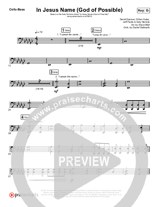 In Jesus Name (God Of Possible) Cello/Bass (Katy Nichole)