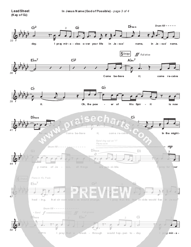 In Jesus Name (God Of Possible) Lead Sheet (Melody) (Katy Nichole)