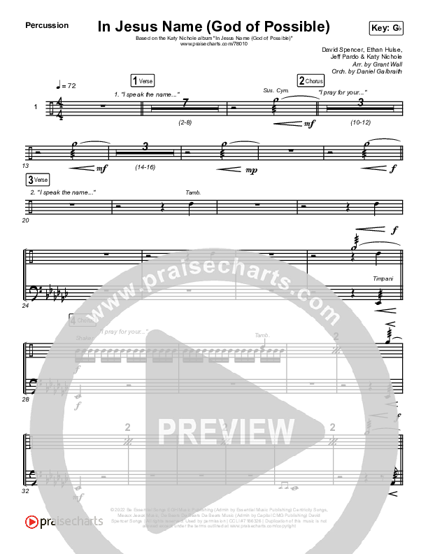 In Jesus Name (God Of Possible) Percussion (Katy Nichole)