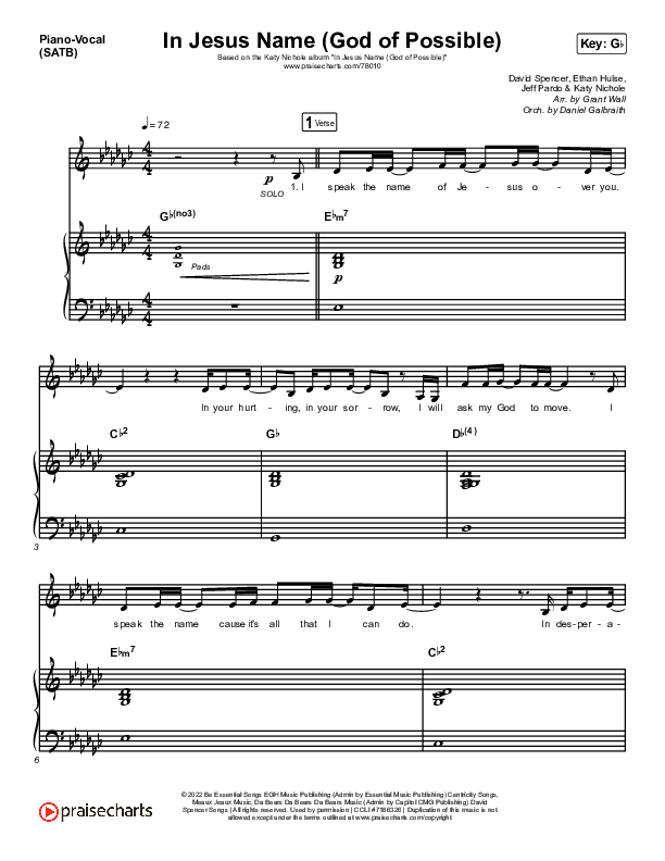 In Jesus Name (God Of Possible) Piano/Vocal (SATB) (Katy Nichole)