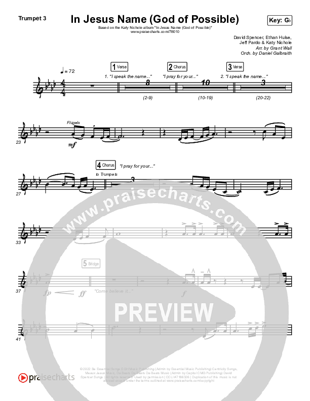 In Jesus Name (God Of Possible) Trumpet 3 (Katy Nichole)