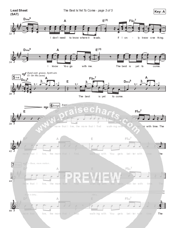 The Best Is Yet To Come Lead Sheet (SAT) (Mack Brock / Pat Barrett)