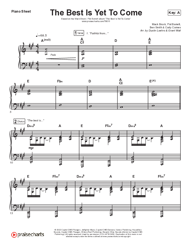 The Best Is Yet To Come (Mack Brock / Pat Barrett) PraiseCharts