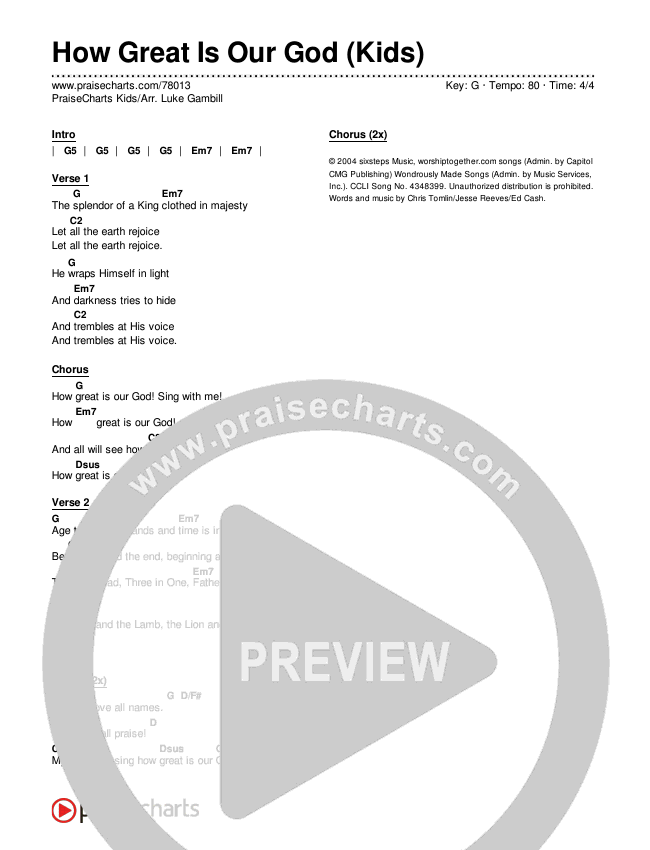How Great Is Our God (Kids) Chords & Lyrics (PraiseCharts Kids / Arr. Luke Gambill)