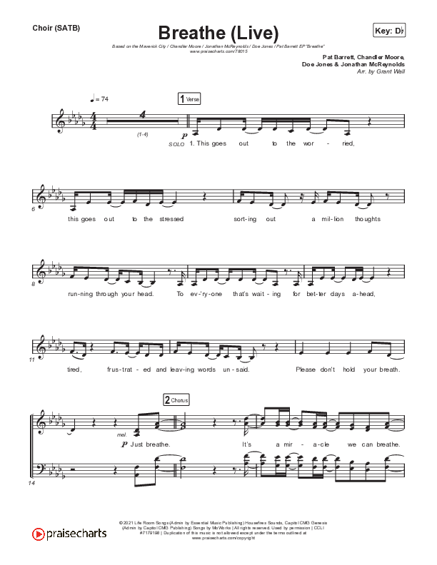 Breathe (Live) Choir Sheet (SATB) (Maverick City Music / Doe Jones / Jonathan McReynolds / Chandler Moore)