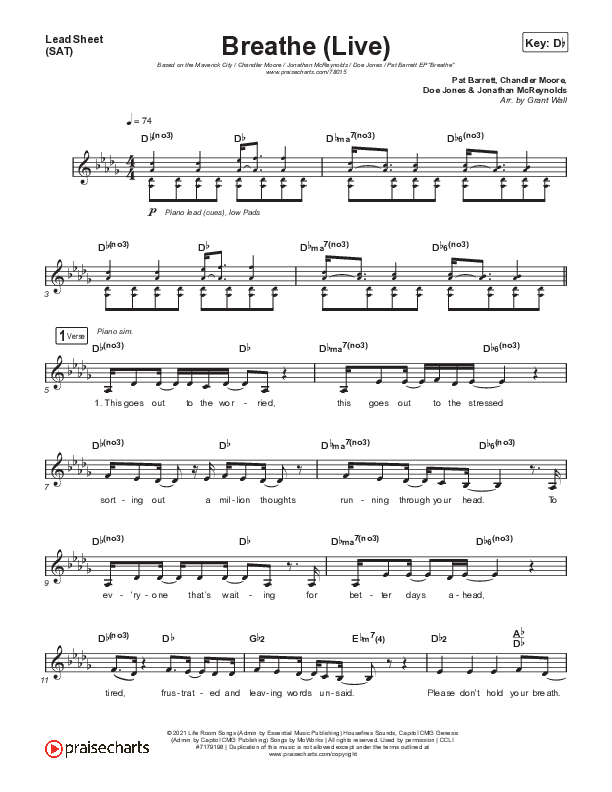 Breathe (Live) Lead Sheet (SAT) (Maverick City Music / Doe Jones / Jonathan McReynolds / Chandler Moore)
