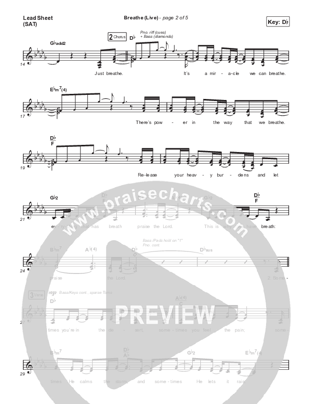 Breathe (Live) Lead Sheet (SAT) (Maverick City Music / Doe Jones / Jonathan McReynolds / Chandler Moore)