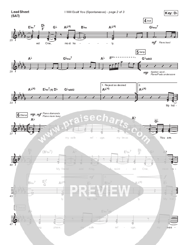 I Will Exalt You (Spontaneous) (Live) Lead Sheet (SAT) (Maverick City Music / Ahjah Walls)