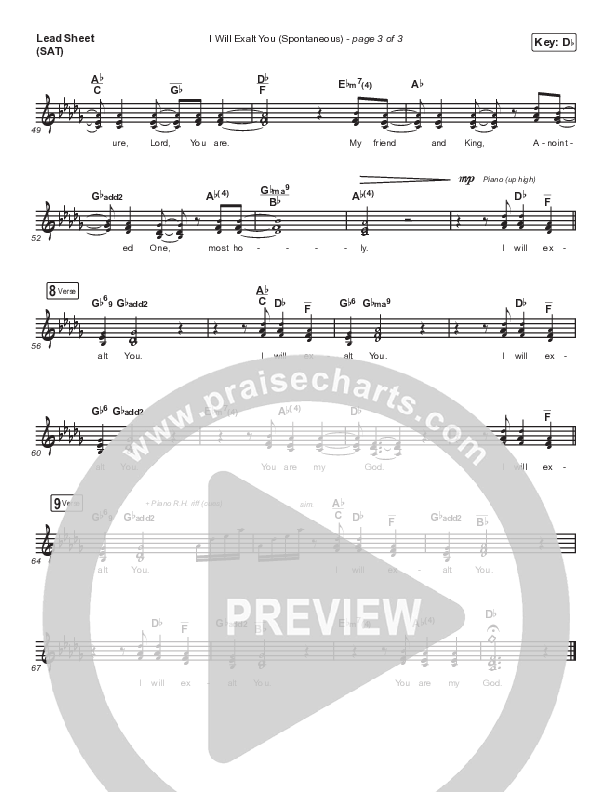 I Will Exalt You (Spontaneous) (Live) Lead Sheet (SAT) (Maverick City Music / Ahjah Walls)