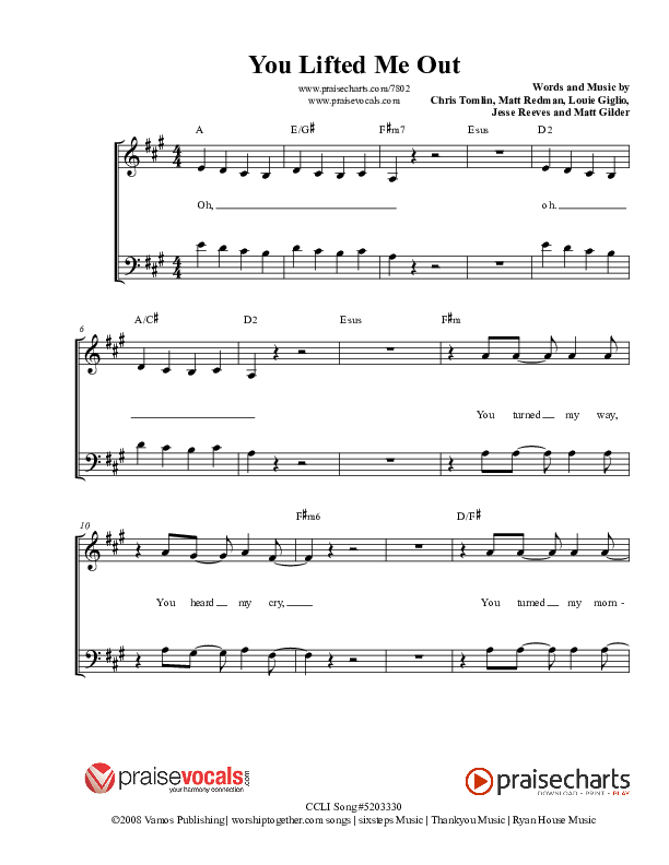 You Lifted Me Out Lead Sheet (PraiseVocals)