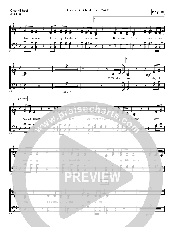 Because Of Christ (Live) Vocal Sheet (SATB) (The Belonging Co)