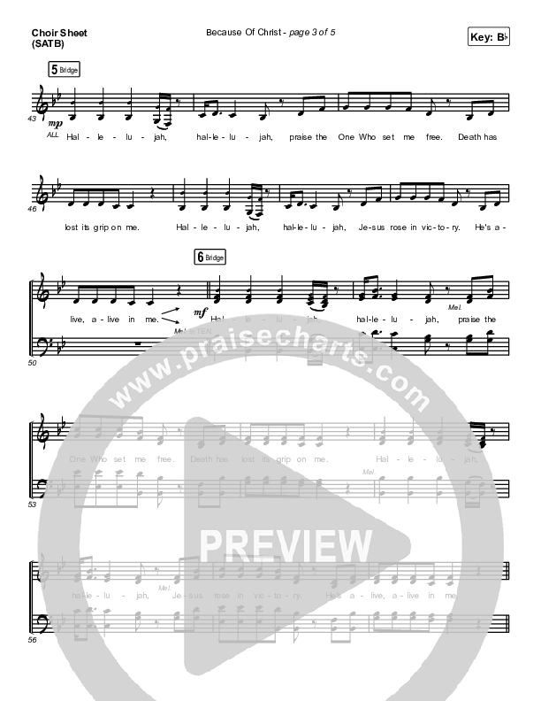 Because Of Christ (Live) Vocal Sheet (SATB) (The Belonging Co)