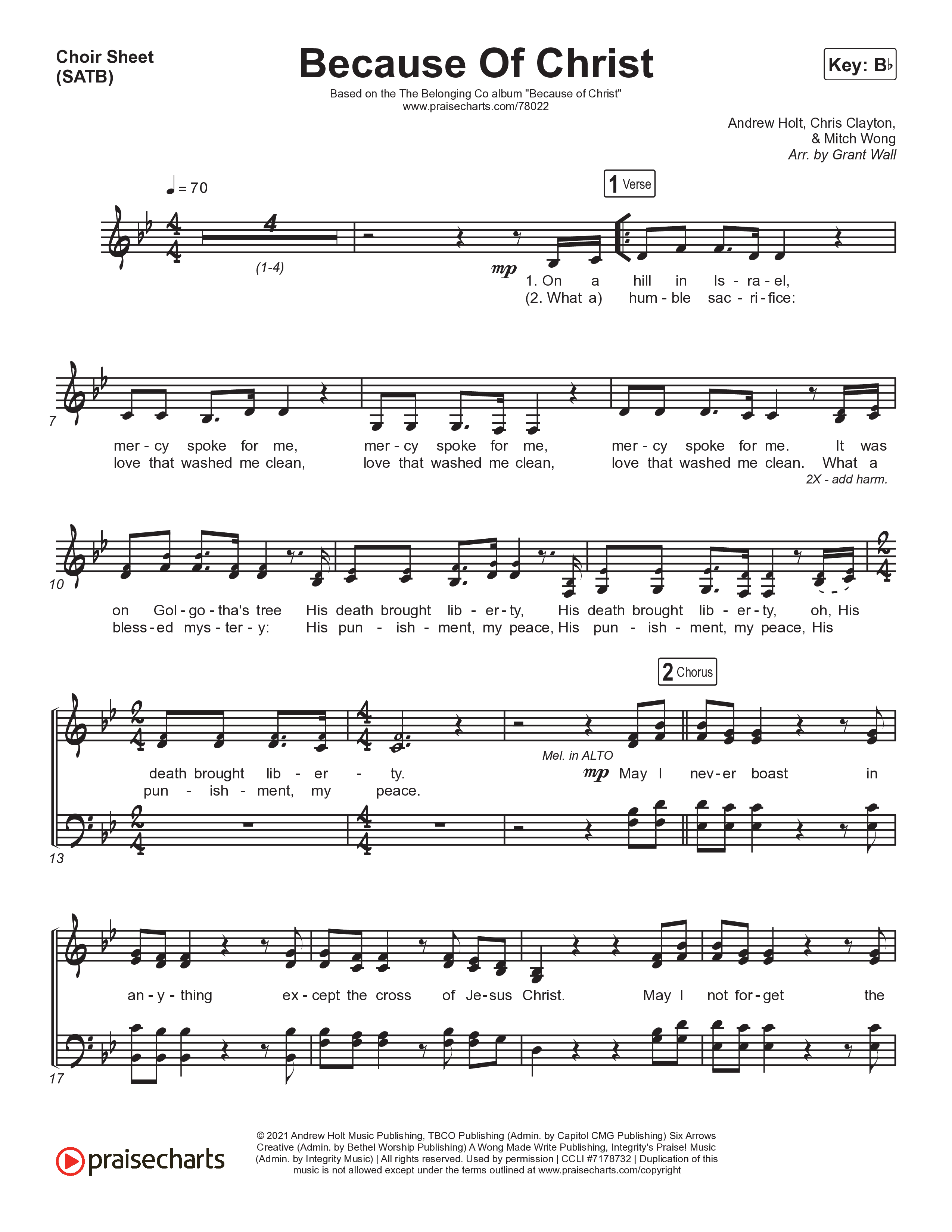 Because Of Christ (Live) Choir Sheet (SATB) (The Belonging Co)