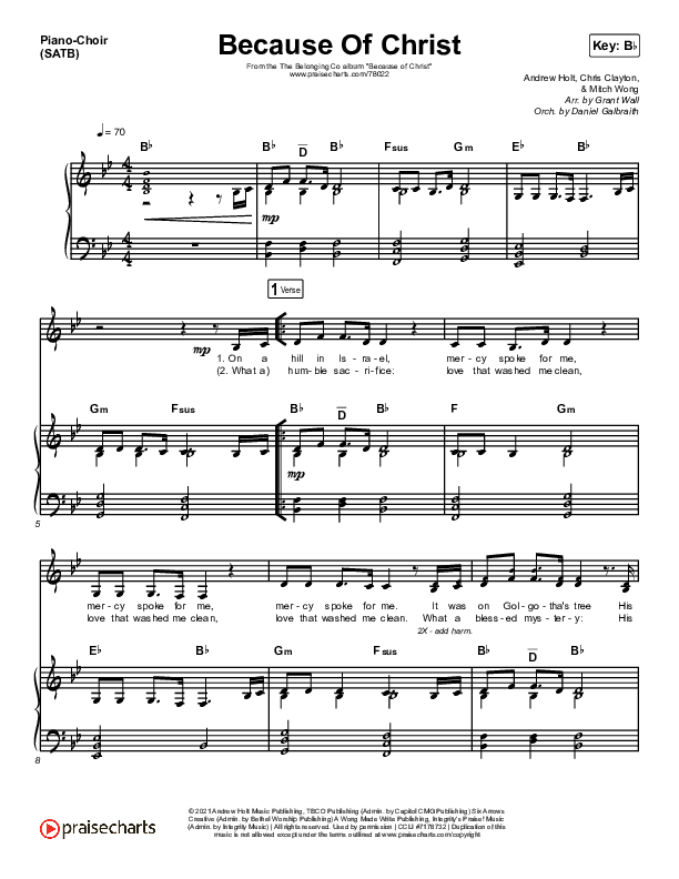 Because Of Christ (Live) Piano/Vocal Pack (The Belonging Co)