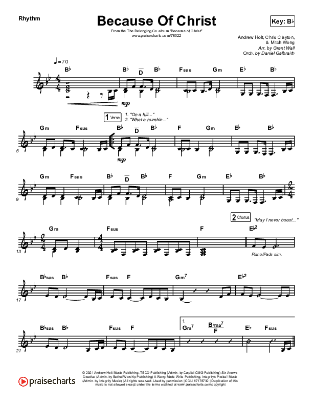 Because Of Christ (Live) Rhythm Chart (The Belonging Co)