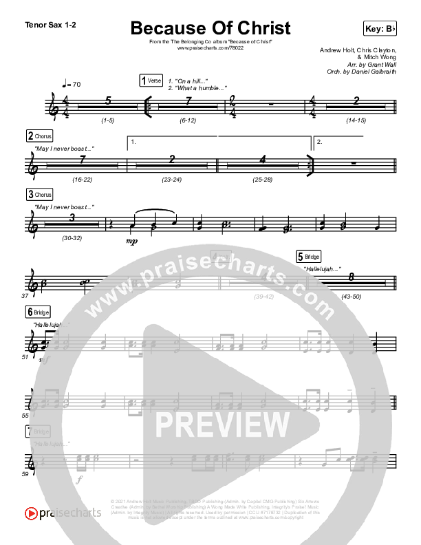 Because Of Christ (Live) Tenor Sax 1/2 (The Belonging Co)