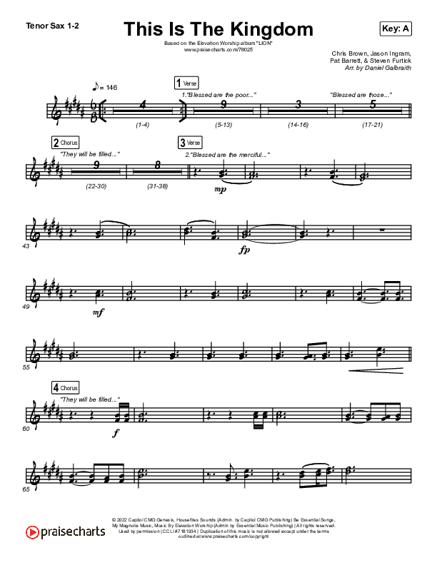 This Is The Kingdom Tenor Sax 1/2 (Elevation Worship / Pat Barrett)