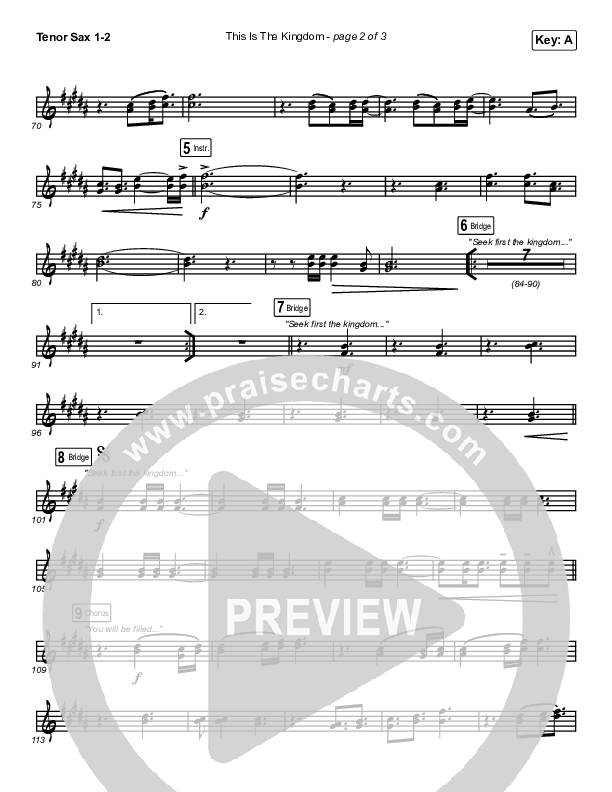 This Is The Kingdom Tenor Sax 1/2 (Elevation Worship / Pat Barrett)