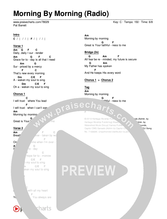 Morning By Morning (Radio) Chords & Lyrics (Pat Barrett)