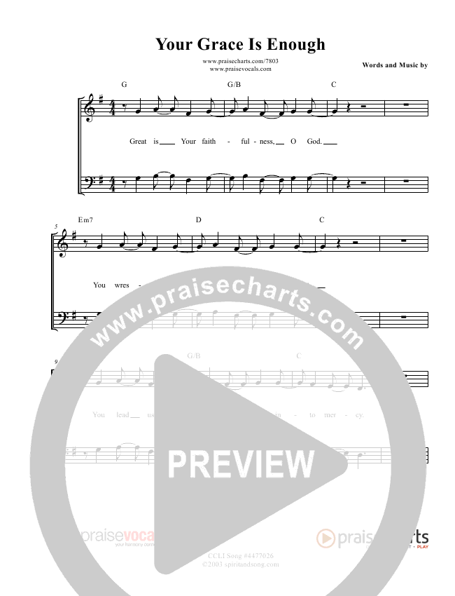 Your Grace Is Enough Sheet Music PDF (PraiseVocals) PraiseCharts