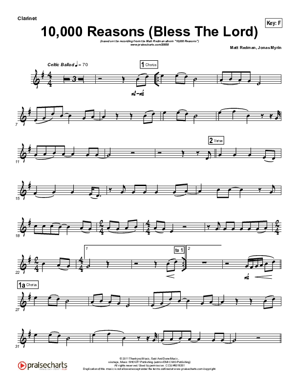 10,000 Reasons (Bless The Lord) (Instrument Solo) Clarinet Solo (Matt Redman / Passion)