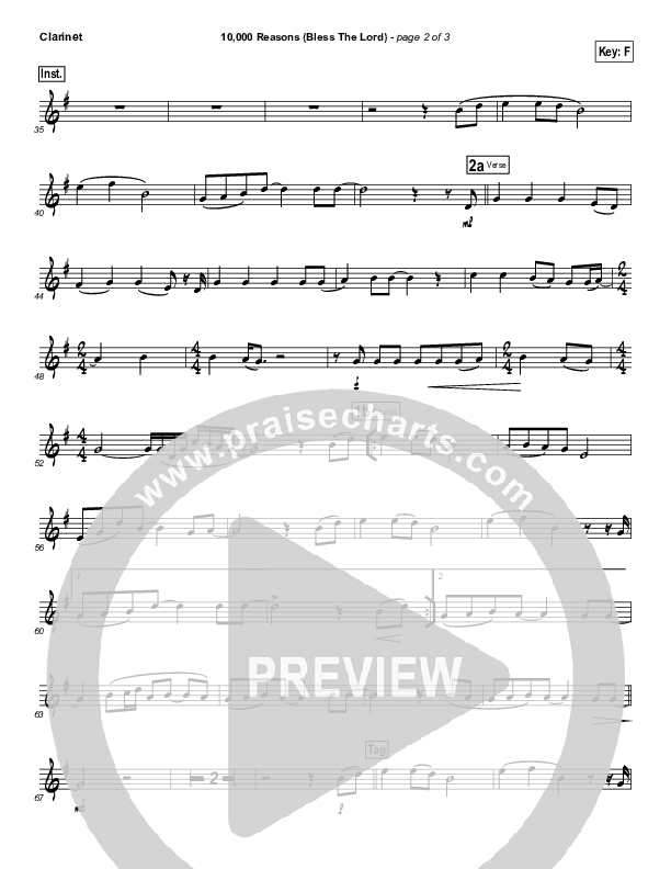 10,000 Reasons (Bless The Lord) (Instrument Solo) Clarinet Solo (Matt Redman / Passion)