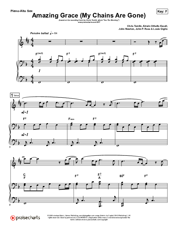 Amazing Grace (My Chains Are Gone) (Instrument Solo) Alto Sax & Piano (Chris Tomlin)