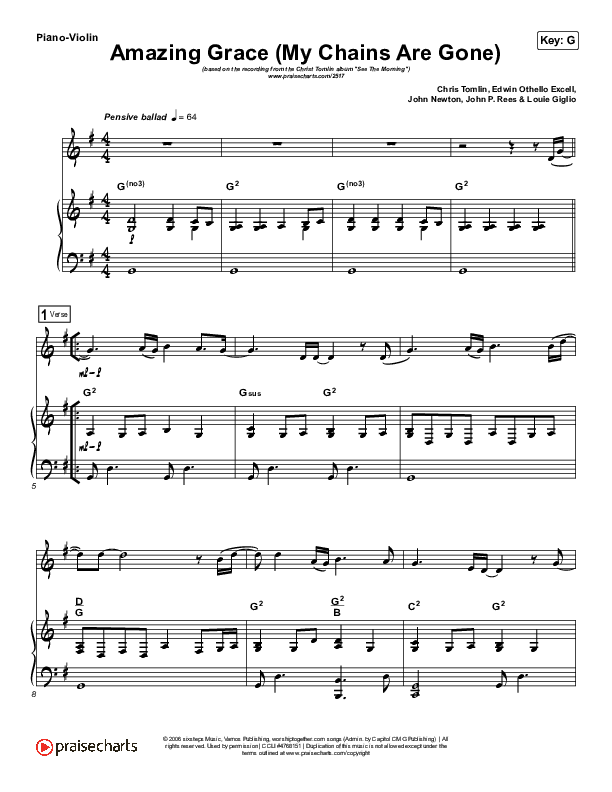 Amazing Grace (My Chains Are Gone) (Instrument Solo) Piano/Violin (Chris Tomlin)