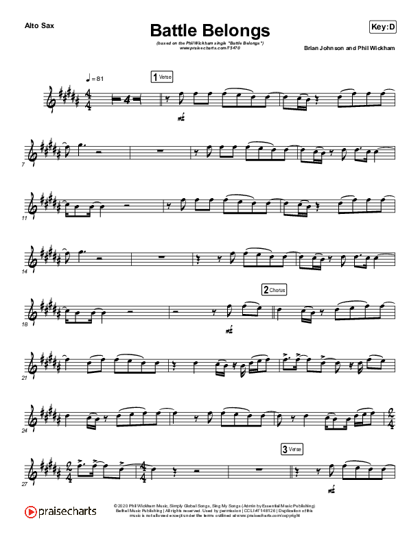 Battle Belongs (Instrument Solo) Alto Sax Solo (Phil Wickham)