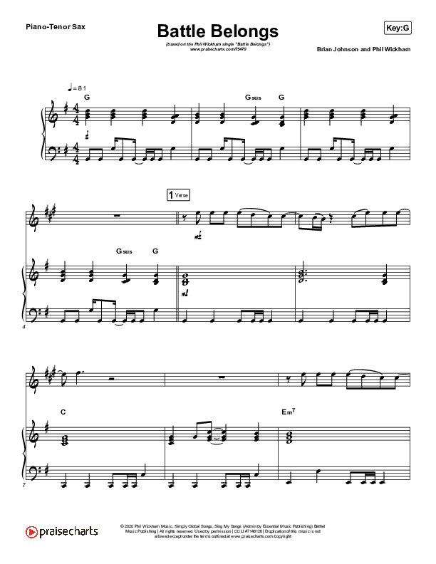 Battle Belongs (Instrument Solo) Piano/Tenor Sax (Phil Wickham)