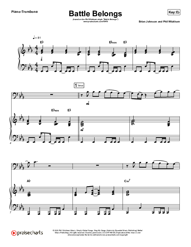 Battle Belongs (Instrument Solo) Piano/Trombone (Phil Wickham)
