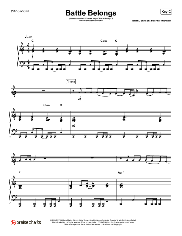 Battle Belongs (Instrument Solo) Piano/Violin (Phil Wickham)