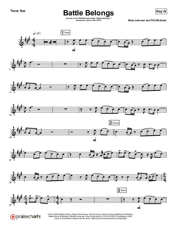 Battle Belongs (Instrument Solo) Tenor Sax Solo (Phil Wickham)