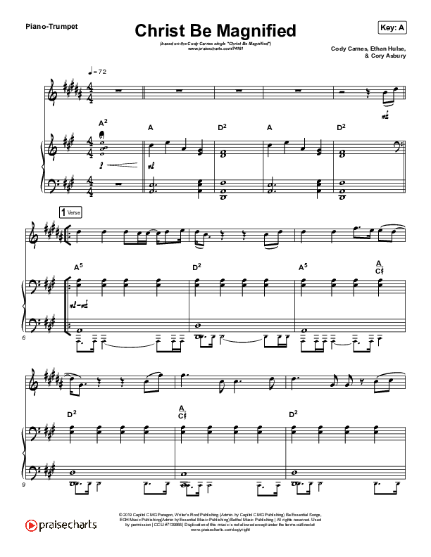 Christ Be Magnified (Instrument Solo) Trumpet & Piano (Cody Carnes)