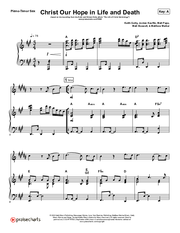 Christ Our Hope In Life And Death (Instrument Solo) Tenor Sax & Piano (Matt Papa / Keith & Kristyn Getty)