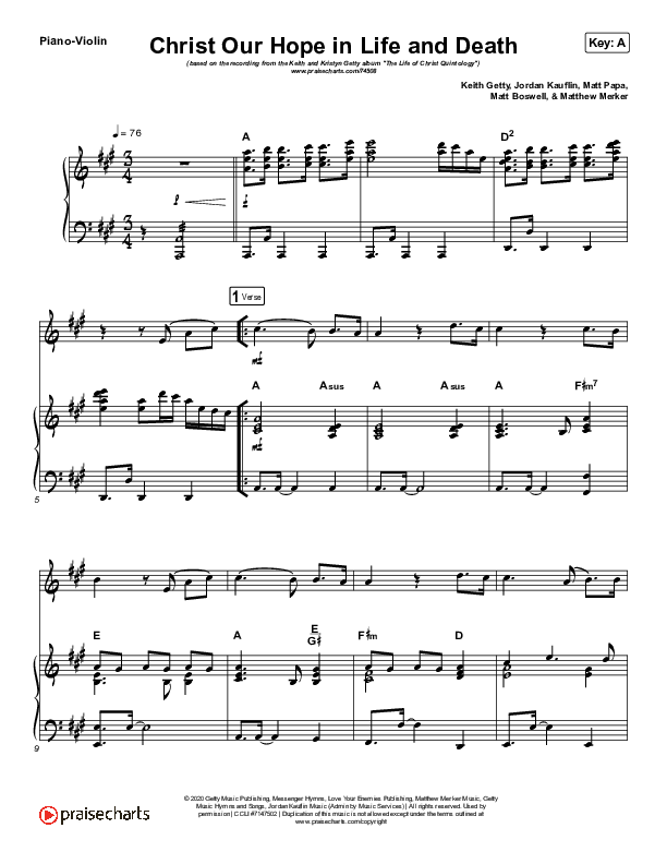 Christ Our Hope In Life And Death (Instrument Solo) Violin & Piano (Matt Papa / Keith & Kristyn Getty)